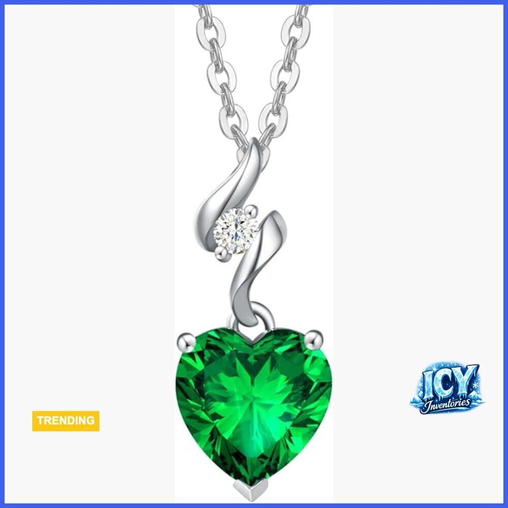 14K Solid White Gold Diamond Gemstone Pendant with Sterling Silver Chain